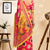 coral pink printed chanderi cotton ready to wear saree with unstitched blouse