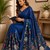 navy blue printed chanderi cotton ready to wear saree with unstitched blouse