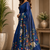 navy blue printed chanderi cotton ready to wear saree with unstitched blouse