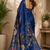 navy blue printed chanderi cotton ready to wear saree with unstitched blouse