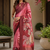 pink maroon printed chanderi cotton ready to wear saree with unstitched blouse