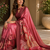 pink maroon printed chanderi cotton ready to wear saree with unstitched blouse