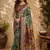 teal green printed chanderi cotton ready to wear saree with unstitched blouse