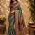 teal green printed chanderi cotton ready to wear saree with unstitched blouse