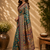 teal green printed chanderi cotton ready to wear saree with unstitched blouse