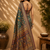teal green printed chanderi cotton ready to wear saree with unstitched blouse