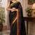 black printed chanderi cotton ready to wear saree with unstitched blouse