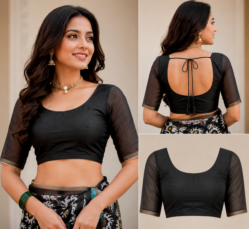 black white printed chanderi cotton ready to wear saree with unstitched blouse