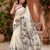 off white printed chanderi cotton ready to wear saree with unstitched blouse