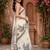 off white printed chanderi cotton ready to wear saree with unstitched blouse