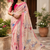 peach printed chanderi cotton ready to wear saree with unstitched blouse