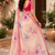 peach printed chanderi cotton ready to wear saree with unstitched blouse