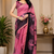 pink black printed chanderi cotton ready to wear saree with unstitched blouse