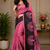 pink black printed chanderi cotton ready to wear saree with unstitched blouse