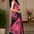 pink black printed chanderi cotton ready to wear saree with unstitched blouse