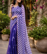 purple printed chanderi cotton ready to wear saree with unstitched blouse