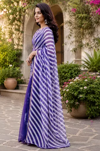 purple printed chanderi cotton ready to wear saree with unstitched blouse