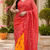 red orange printed chanderi cotton ready to wear saree with unstitched blouse