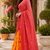 red orange printed chanderi cotton ready to wear saree with unstitched blouse