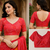 red orange printed chanderi cotton ready to wear saree with unstitched blouse