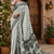 white printed chanderi cotton ready to wear saree with unstitched blouse