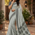 white printed chanderi cotton ready to wear saree with unstitched blouse