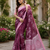 wine printed chanderi cotton ready to wear saree with unstitched blouse