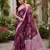 wine printed chanderi cotton ready to wear saree with unstitched blouse