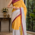yellow white printed chanderi cotton ready to wear saree with unstitched blouse