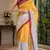yellow white printed chanderi cotton ready to wear saree with unstitched blouse