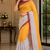 yellow white printed chanderi cotton ready to wear saree with unstitched blouse