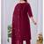 Women's maroon embroidered mul kurta pant dupatta set with pocket | handwork ethnic wear for women