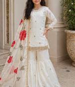 off white embroidered silk girls sharara set