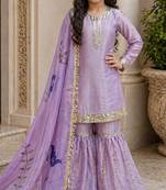 lavender embroidered silk girls sharara set