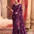 Heavy aari work satin saree for women wine party wear