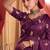 Heavy aari work satin saree for women wine party wear