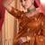 Heavy aari work satin saree for women orange party wear