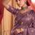 Heavy aari work satin saree for women lilac party wear