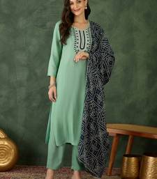 Women's Beautiful Thread Work Rayon Fabric Straight Kurta Pant and Dupatta Set