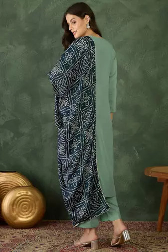 Women's Beautiful Thread Work Rayon Fabric Straight Kurta Pant and Dupatta Set