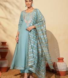Women's Beautiful Embroidery Work Viscose Silk Fabric Flared Anarkali Pant and Dupatta Set