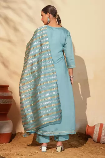 Women's Beautiful Embroidery Work Viscose Silk Fabric Flared Anarkali Pant and Dupatta Set