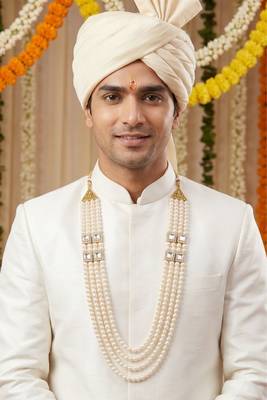   pearl beads dulha groom sherwani mala for   for wedding | layered mala | perfect for groom 5