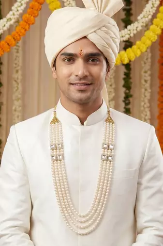   pearl beads dulha groom sherwani mala for   for wedding | layered mala | perfect for groom
