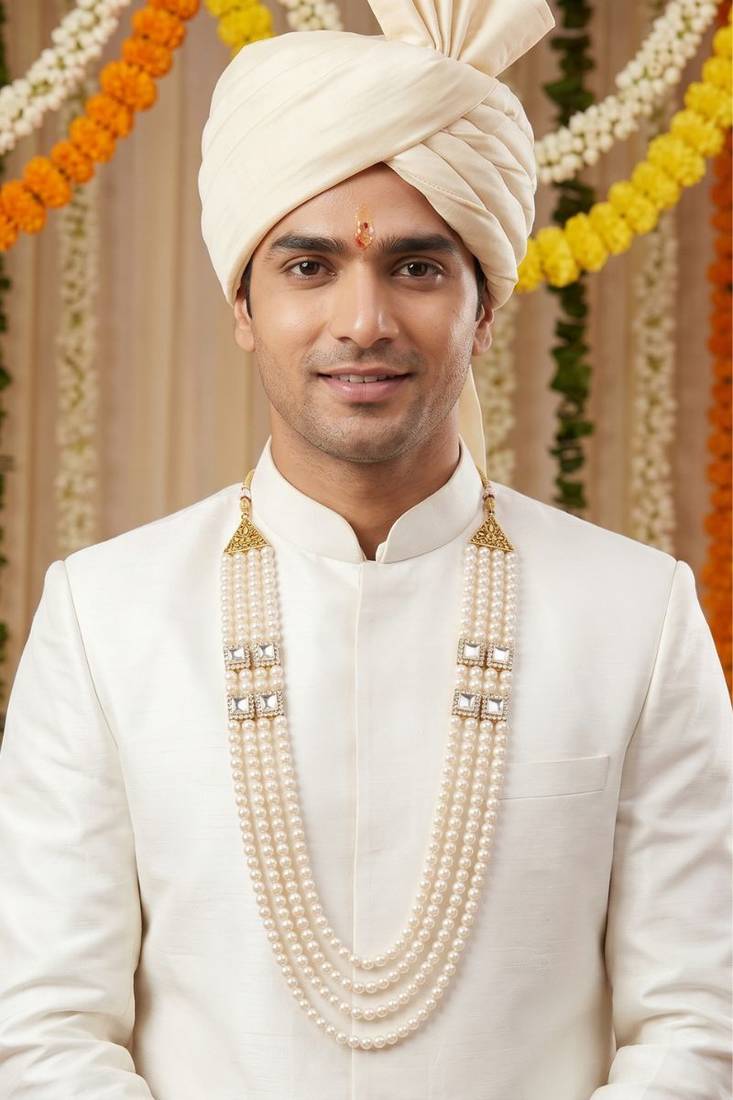   pearl beads dulha groom sherwani mala for   for wedding | layered mala | perfect for groom