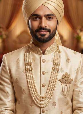  groom sherwani necklace moti mala layered for wedding | groom mala with brooch set 6