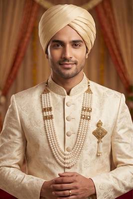   groom sherwani necklace moti mala layered for wedding | groom mala with brooch set 6