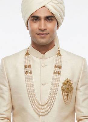   groom sherwani necklace moti mala layered for wedding | groom mala with brooch set 6