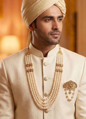   groom sherwani necklace moti mala layered for wedding | groom mala with brooch set 6