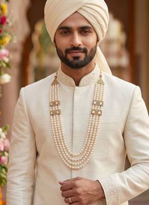   pearl beads dulha groom sherwani mala for   for wedding | layered mala | perfect for groom 5